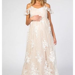 Pink Blush Ivory Floral Embroidered Maternity Gown (Medium Dress Size)